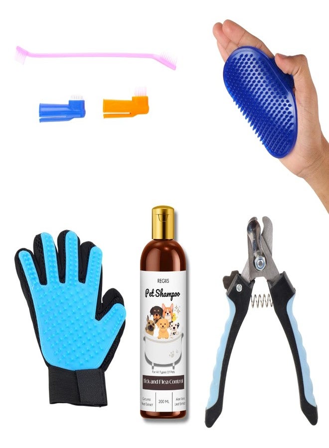 REGIIS Pet Grooming Set with Professional Nail Clipper, Deshedding Glove, Brush and Shampoo for Dogs(PACK OF 5) - Image 1
